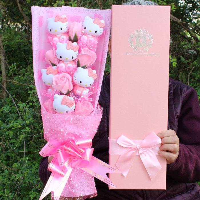 6Kat Cat Doll Bouquet Soap Flower Gift Box Cartoon Bouquet Tanabata Valentine&#039;s Day Gift Wholesale