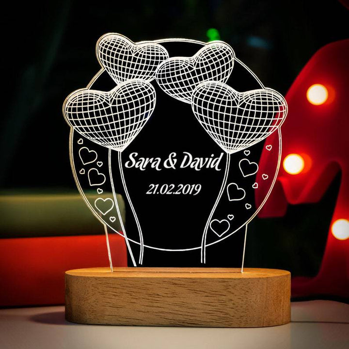 Personalized Valentine&#039;s Day Gift LED Art Light Creative Wedding Decoration Lit Balloon Heart Shape Desktop Night Light