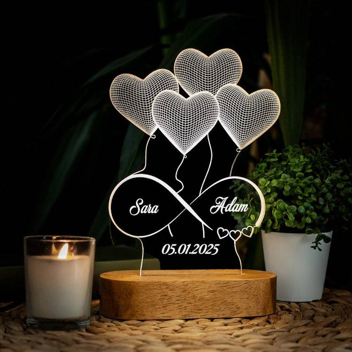 Personalized Valentine&#039;s Day Gift LED Art Light Creative Wedding Decoration Lit Balloon Heart Shape Desktop Night Light