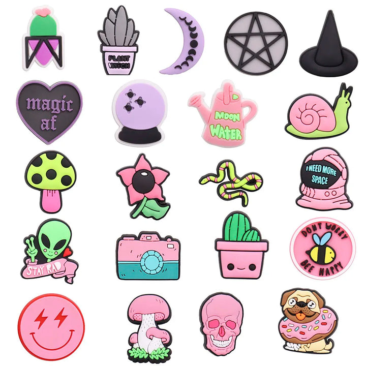 1-19Pcs Skull Dog Donut Plants Magic Flowers Snake PVC Sandals Shoes Decorations Buckle Button Fit Croc Charms Jibz Accessories