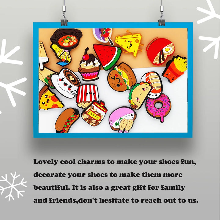 20Pcs Food Series Shoe Charms for Crocs Bubble Slides Sandals, PVC Shoe Decorations Accessories For Christmas Birthday Gift Part