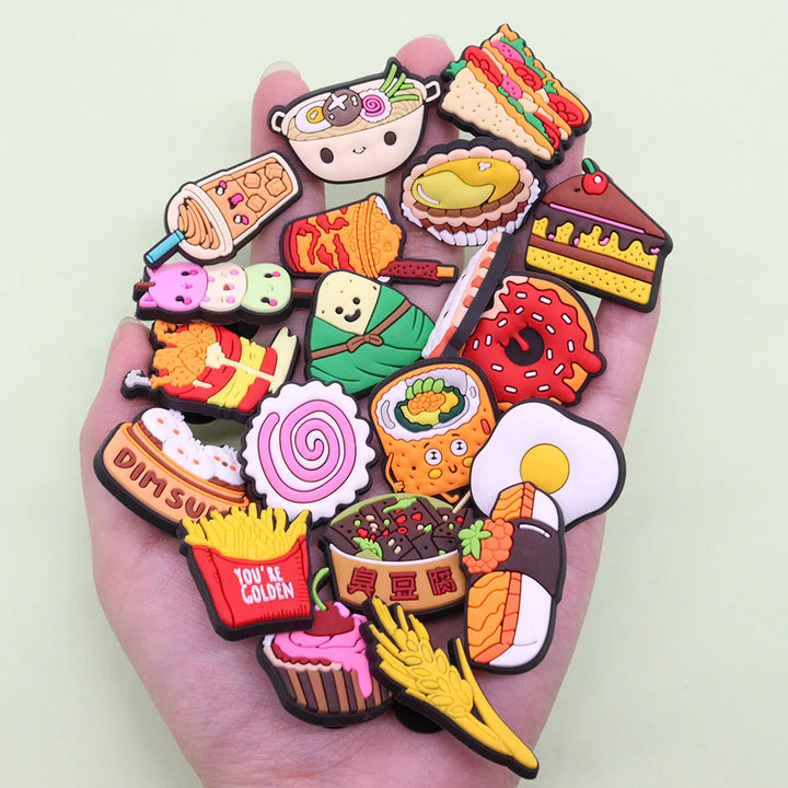 1-20Pcs PVC Dim Sum Sandwich Sushi Egg Kids Shoe Charms Accessories Yummy Foods Shoe Button Fit DIY X-mas Present