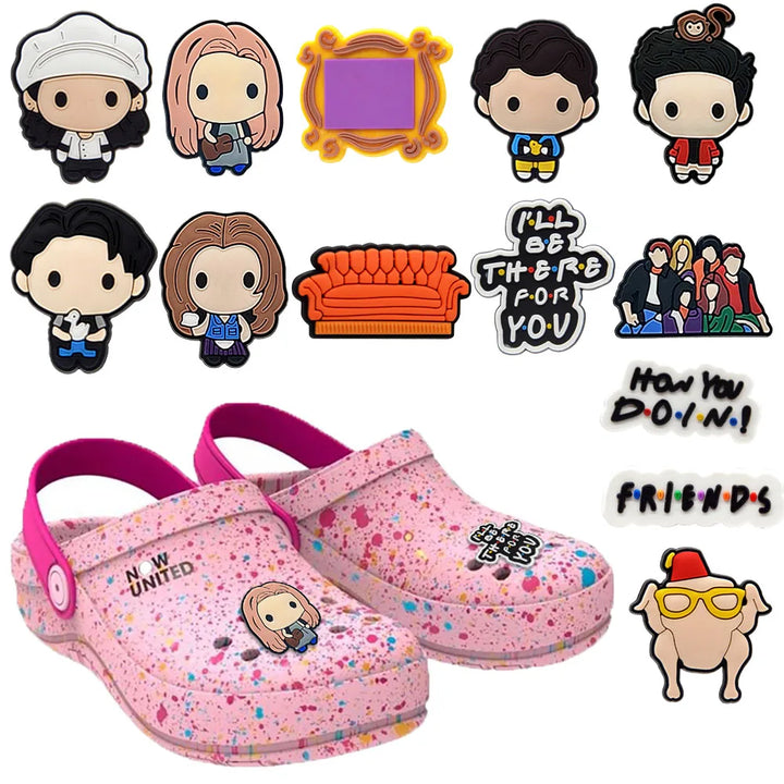 1pcs Friends Croc Charms Accessories Sneakers RACHEL Chandler Shoe Decorations Pins for Croc Woman Men Croc Jeans Dropshipping