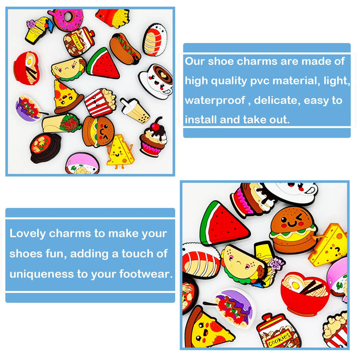 20Pcs Food Series Shoe Charms for Crocs Bubble Slides Sandals, PVC Shoe Decorations Accessories For Christmas Birthday Gift Part
