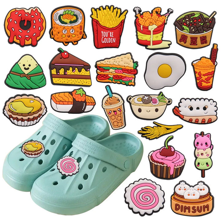 1-20Pcs PVC Dim Sum Sandwich Sushi Egg Kids Shoe Charms Accessories Yummy Foods Shoe Button Fit DIY X-mas Present