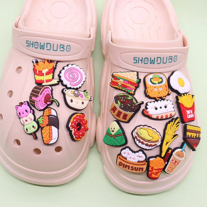 1-20Pcs PVC Dim Sum Sandwich Sushi Egg Kids Shoe Charms Accessories Yummy Foods Shoe Button Fit DIY X-mas Present