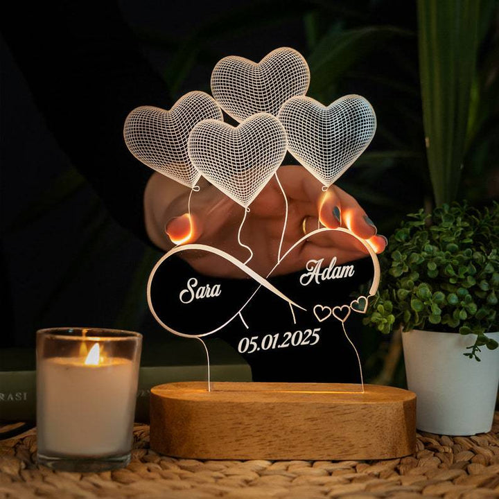 Personalized Valentine&#039;s Day Gift LED Art Light Creative Wedding Decoration Lit Balloon Heart Shape Desktop Night Light